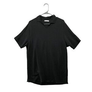 Zara Polo T Shirt Mens M Black Short Sleeve Collared Split Neck